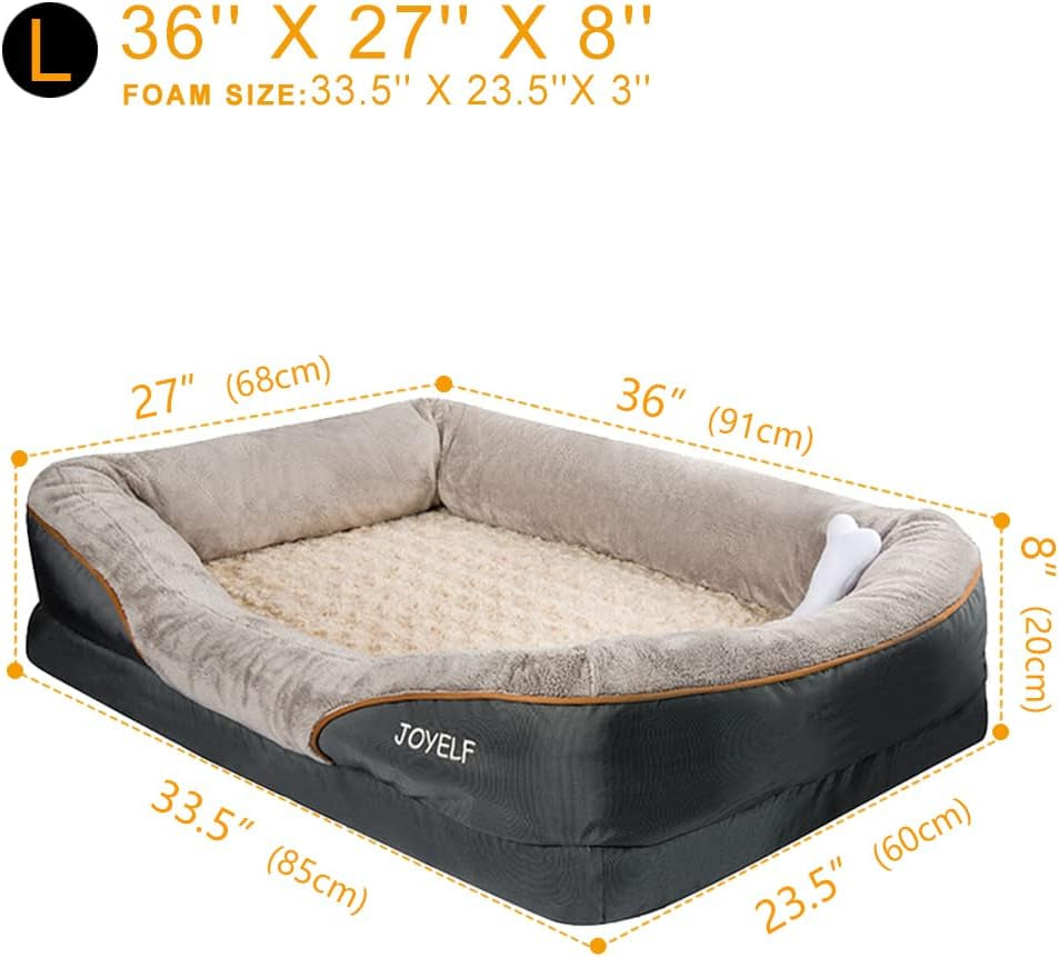 Luxury pet bed with memory foam in large size, 36 x 27 x 8 inches for ultimate comfort