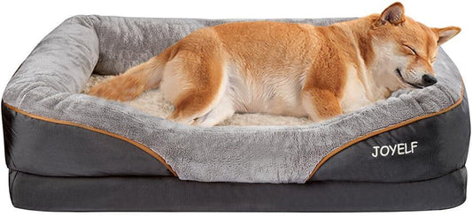 Cozy dog sleeping on luxury pet bed with memory foam for ultimate comfort and support