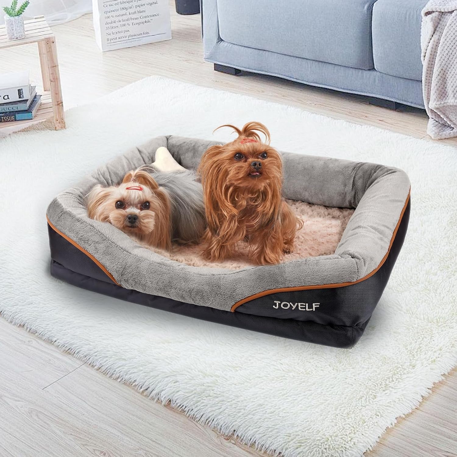 Cozy luxury pet bed with memory foam for small dogs resting comfortably in living room
