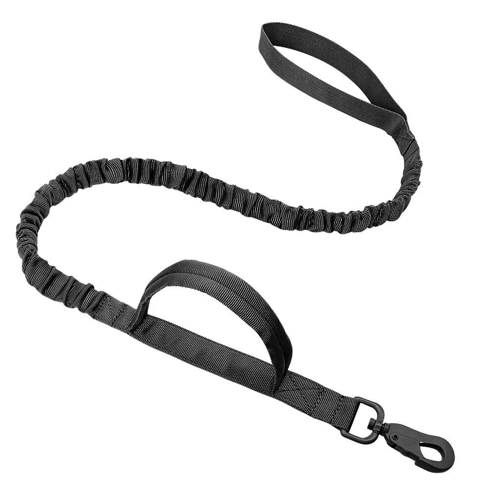 Bungee Dog Leash by Berry Charmz, adjustable tactical nylon leash in khaki, 100-150cm, featuring 2 control handles for dogs.