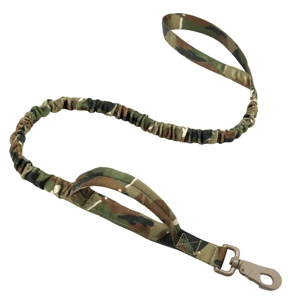 Bungee dog leash by Berry Charmz in khaki, 100-150cm, featuring tactical design, adjustable length, and two control handles.