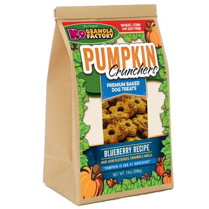 Close up view of Purrfect Pet Kingdom Ultra-Soft K9 Granola Factory Pumpkin Crunchers, Blueberry Recipe Dog For Small Animals