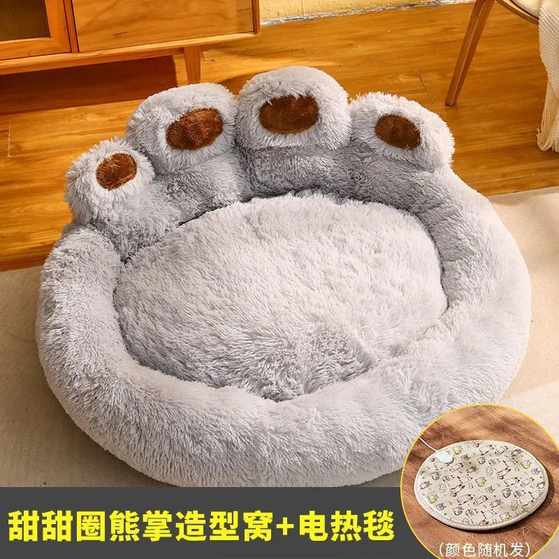 LuxuryLifeWay large winter warm kennel bed for Golden Retrievers in light grey with electric blanket, perfect for all seas...