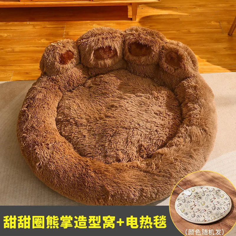 Light Grey LuxuryLifeWay large dog and cat bed with electric blanket, perfect for winter, ideal for deep sleep pets.