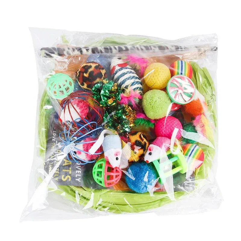 Interactive Kitten Toys Variety Pack by WTN Essentials, featuring colorful toys in a 12-pack, perfect for curious cats.