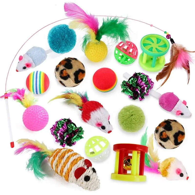 Interactive Kitten Toys Variety Pack by WTN Essentials, featuring colorful toys in a pack of 12, perfect for curious cats.