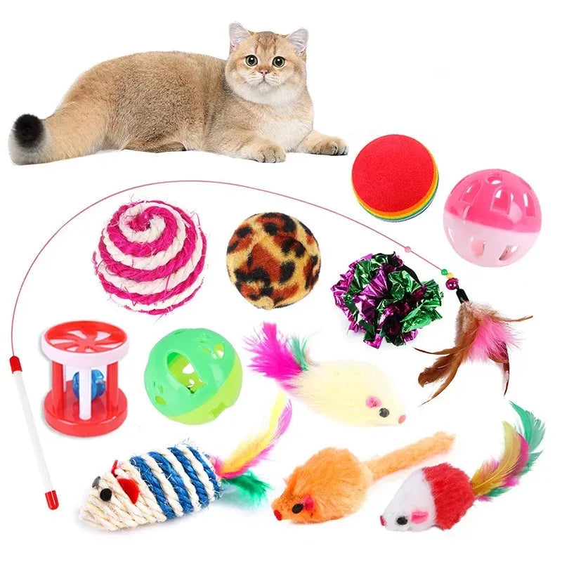 Interactive Kitten Toys Variety Pack by WTN Essentials, colorful set of 12 playful toys for curious cats.