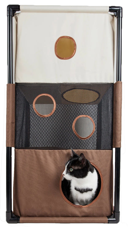 Kitty-Square Collapsible Travel Cat Tree by Purrfect Pet Kingdom® in stylish black, perfect for active felines on the go.