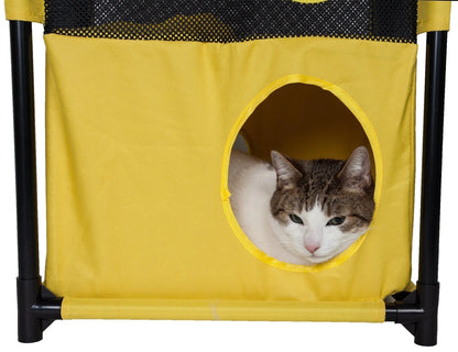 Kitty-Square Collapsible Travel Cat Tree by Purrfect Pet Kingdom® in stylish black, perfect for active felines on the go.