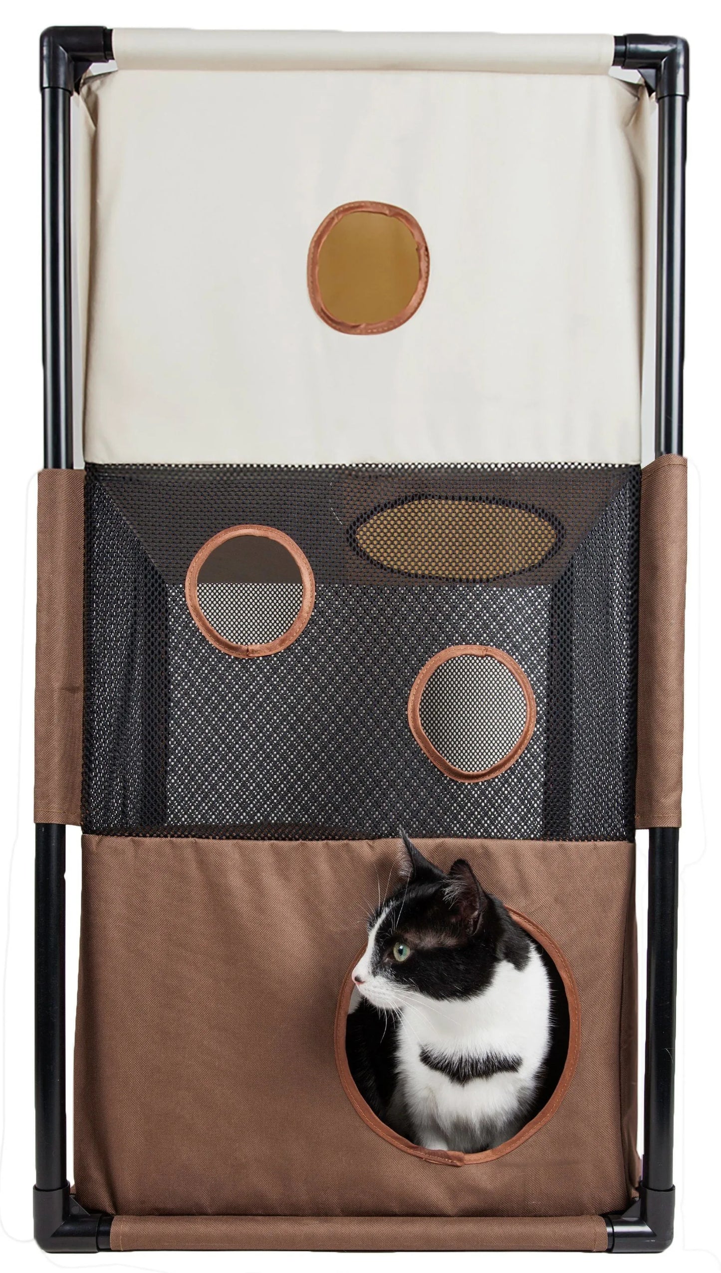 Kitty-Square Collapsible Travel Cat Tree by Purrfect Pet Kingdom® in stylish black, perfect for active felines on the go.