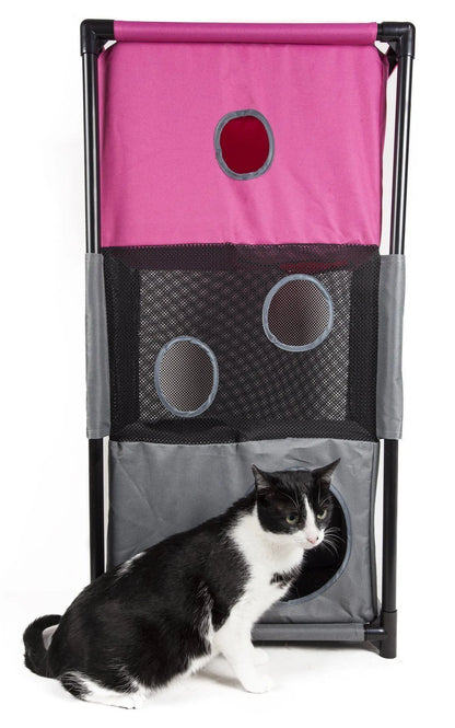 Kitty-Square Collapsible Travel Cat Tree by Purrfect Pet Kingdom® in stylish black, perfect for active felines on the go.