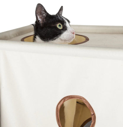 Kitty-Square Collapsible Travel Cat Tree by Purrfect Pet Kingdom® in black, perfect for active felines, ideal for travel and small spaces.