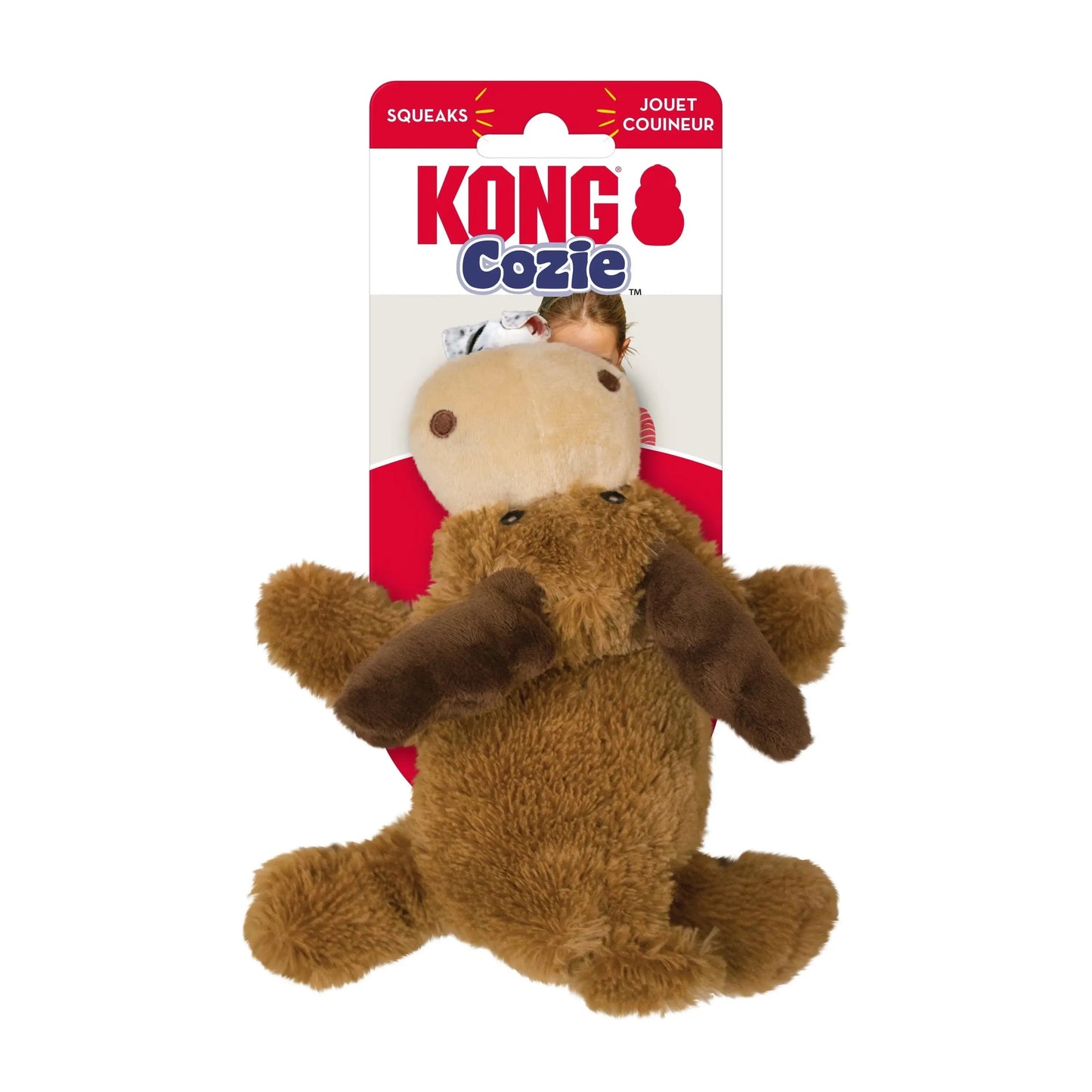 Small KONG ® Cozie™ Marvin the Moose Dog Toy by K9 Outdoors, soft plush toy in brown, perfect for dogs to cuddle and play.