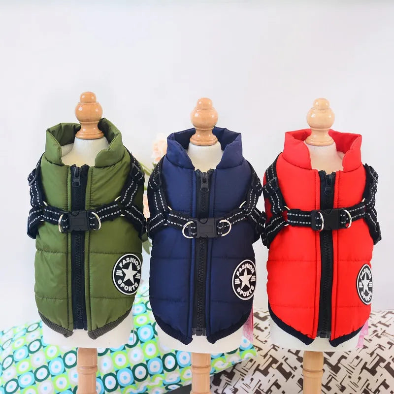 LadyShow.Store - Waterproof Dog Clothes Winter Dog Coat With Harness Warm Pet Clothing Big Dog Jacket Chihuahua Labrador C...