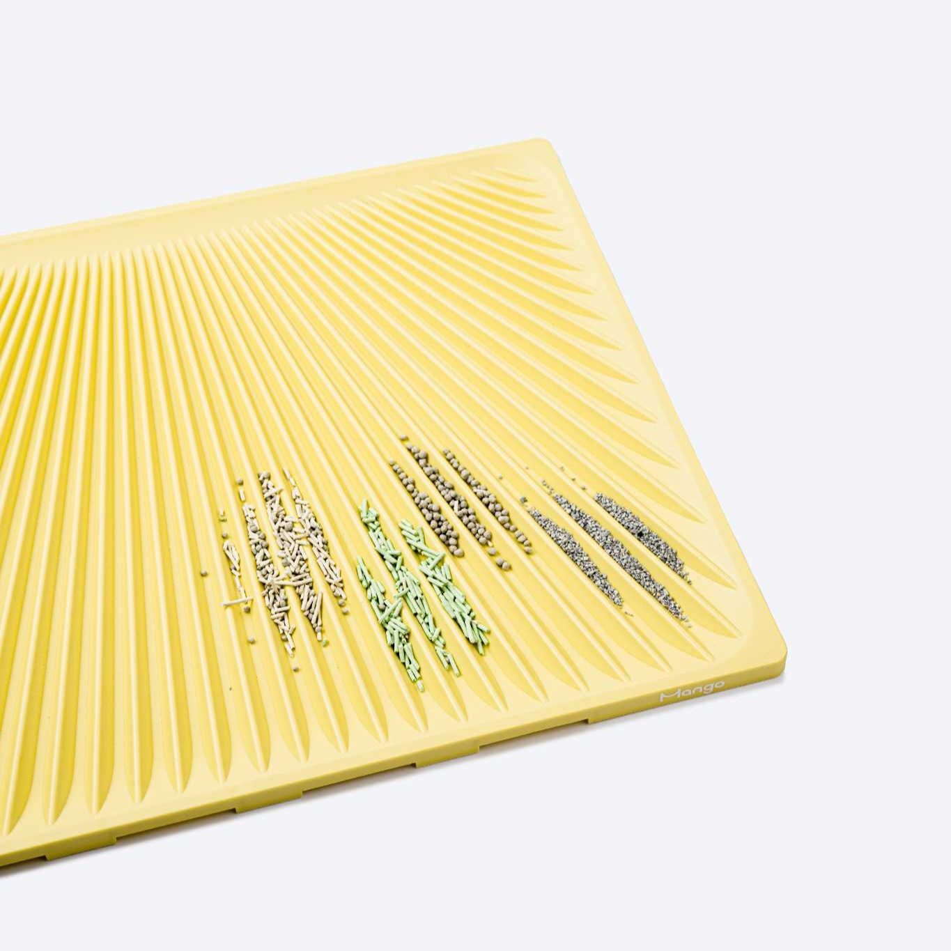 Large cat litter trapping mat in yellow with raised ridges to trap litter and keep floors clean
