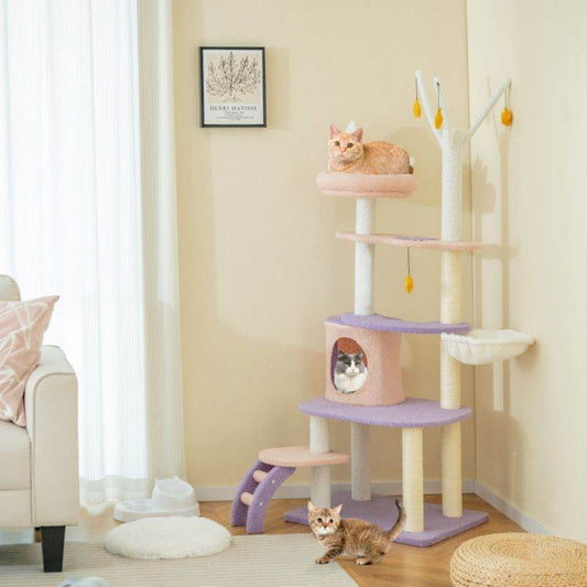 Purrfect Pet Kingdom Large Cat Tower for Multiple Cats Purplish Pink Purrfect Pet Kingdom