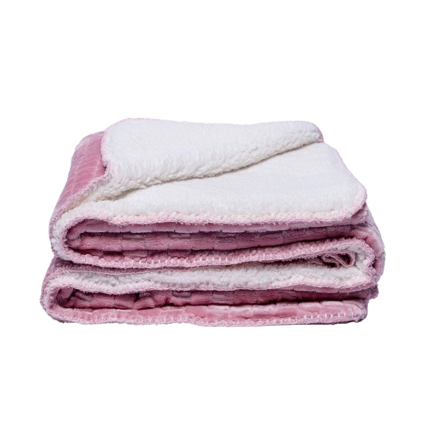 Large cozy pet blanket 50x60 in soft pink and white, perfect for keeping pets warm and comfortable