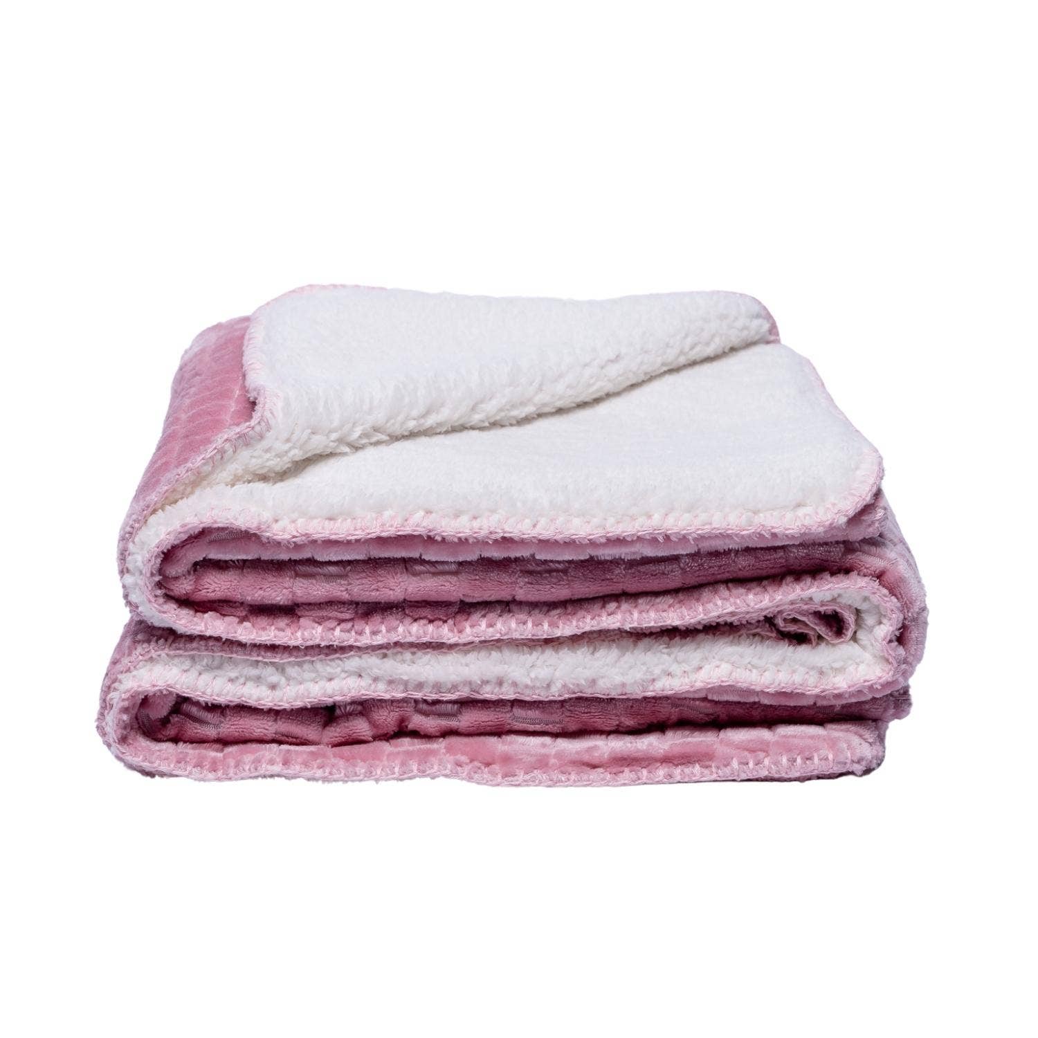 Large cozy pet blanket 50x60 in soft pink and white, perfect for keeping pets warm and comfortable