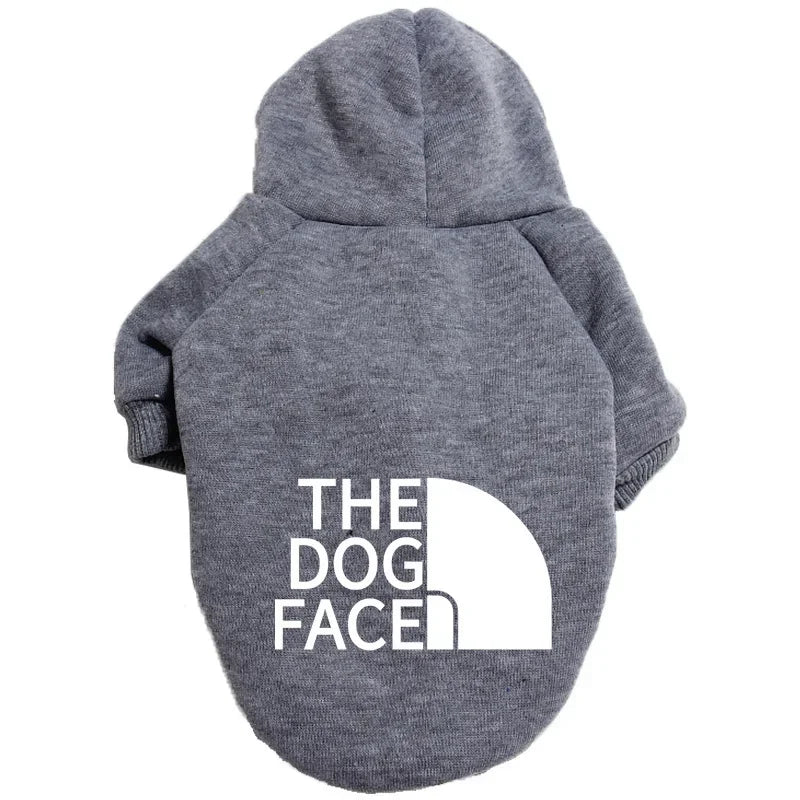 Gray large dog hooded sweatshirt with a stylish logo for comfortable pet wear