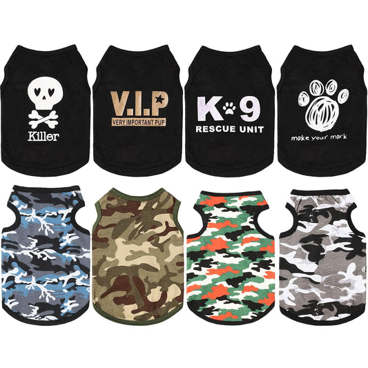 Large dog summer camo shirts in various colors and designs, perfect for pet fashion lovers