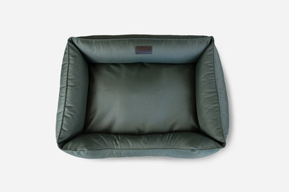 Large waterproof rectangle dog bed in green by Chester & Lee, available in medium, large, and extra-large sizes.