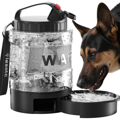 Lassot Portable 77oz Large Dog Water Bottle in black by Purrfect Pet Kingdom, perfect for dogs on the go with a travel bowl.