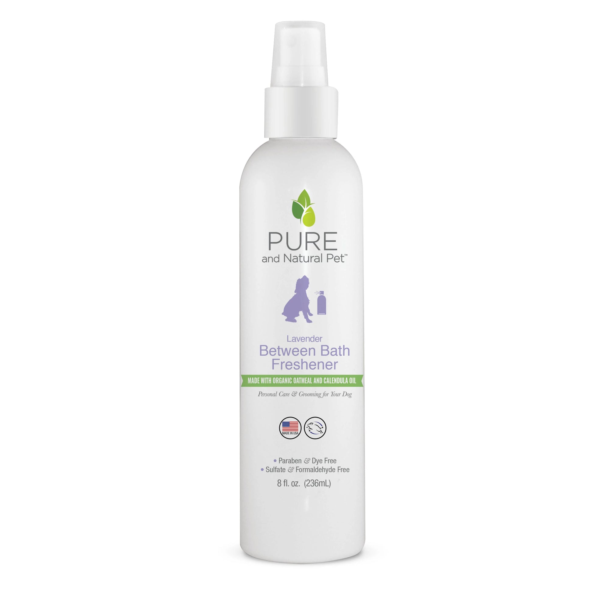 Lavender Dog Deodorizing Spray by Purrfect Pet Kingdom, 9.99, in a clear bottle, perfect for freshening your pet's fur coat.