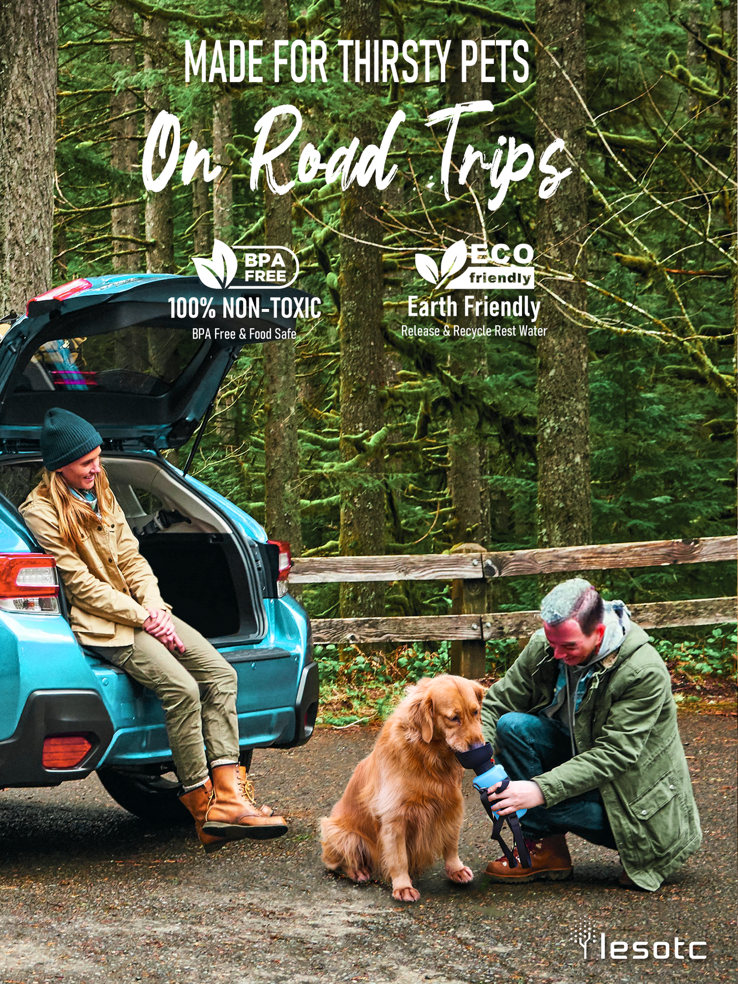 Tail Chasers dog walking water bottle with bowl designed for pets on road trips and outdoor adventures