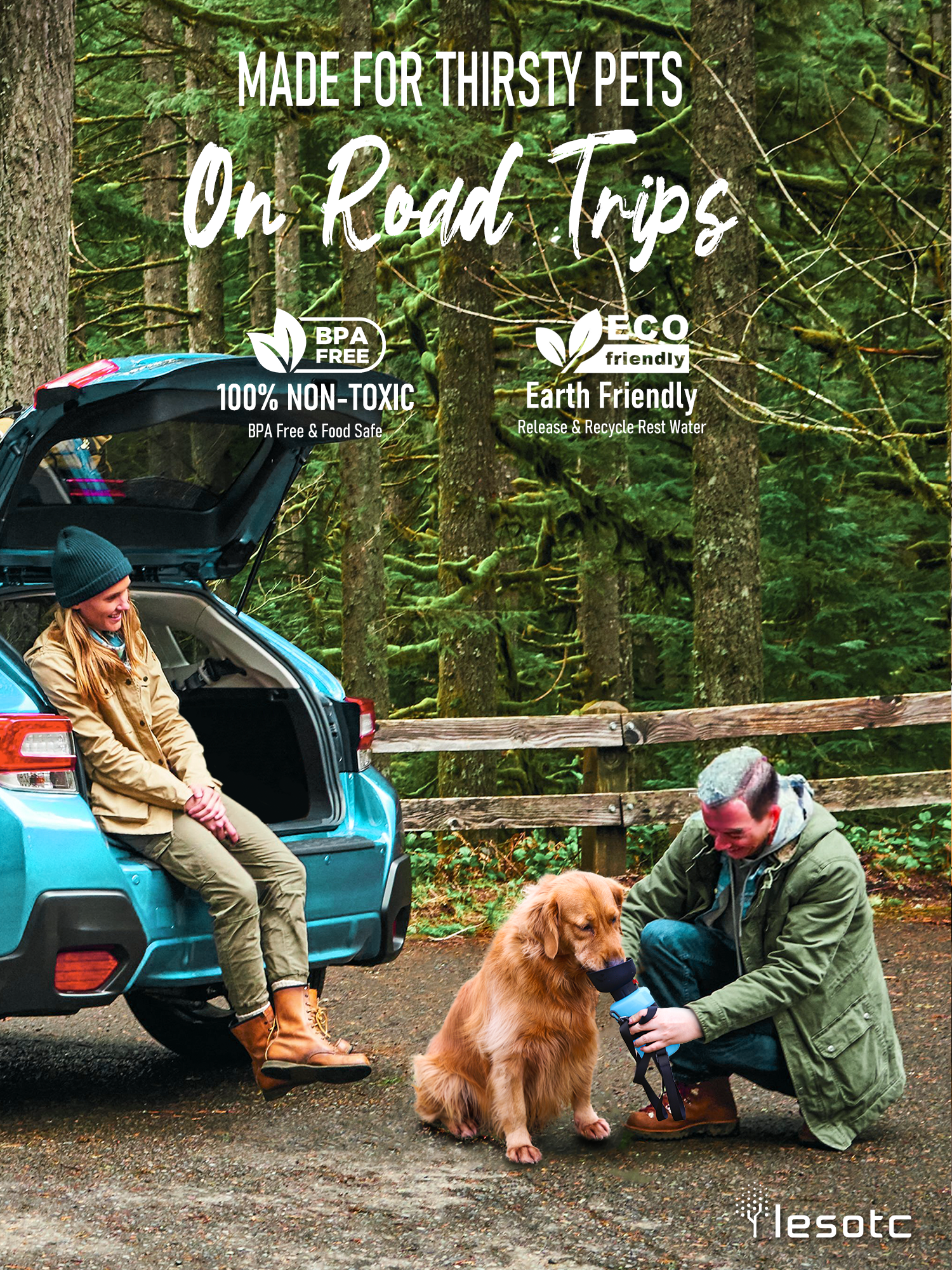 Tail Chasers dog walking water bottle with bowl designed for pets on road trips and outdoor adventures