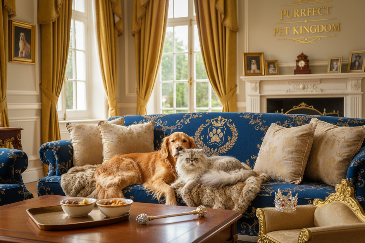 Lifestyle image of happy pets high end purrfect pet kingdom