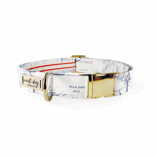 Nauti-dog Handmade light blue martingale dog collar with stylish gold hardware and unique design