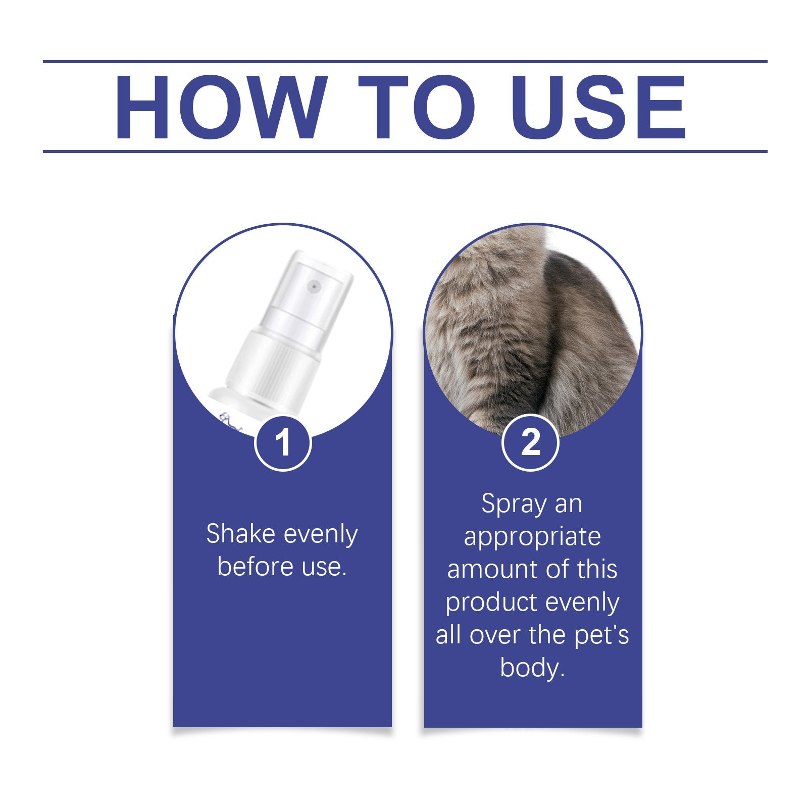 Instructions for using flea removal body spray for pets, including shaking and spraying method.