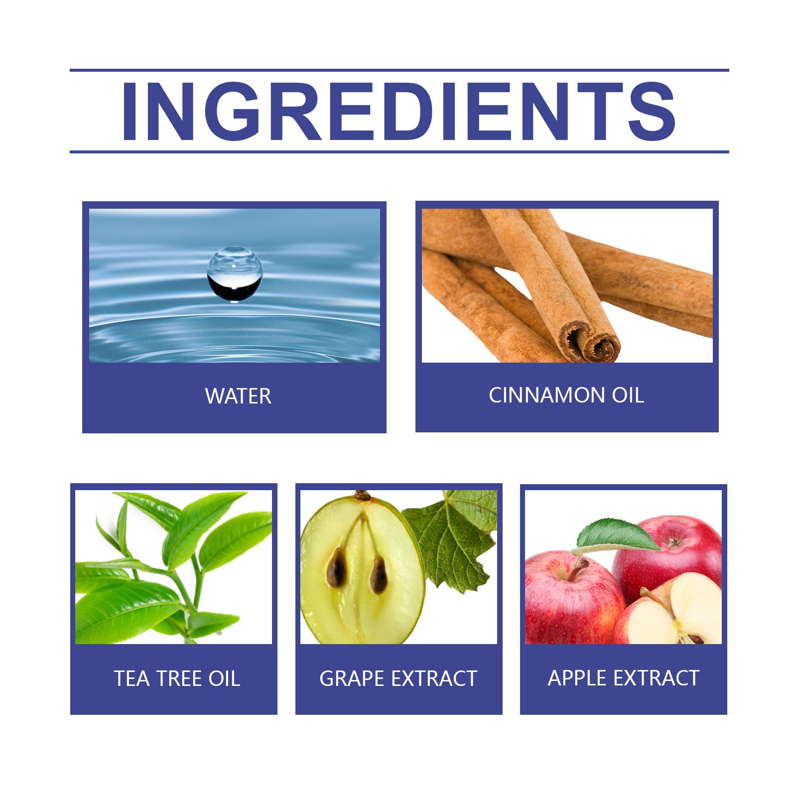 Natural ingredients for flea removal body spray for pets including water and essential oils