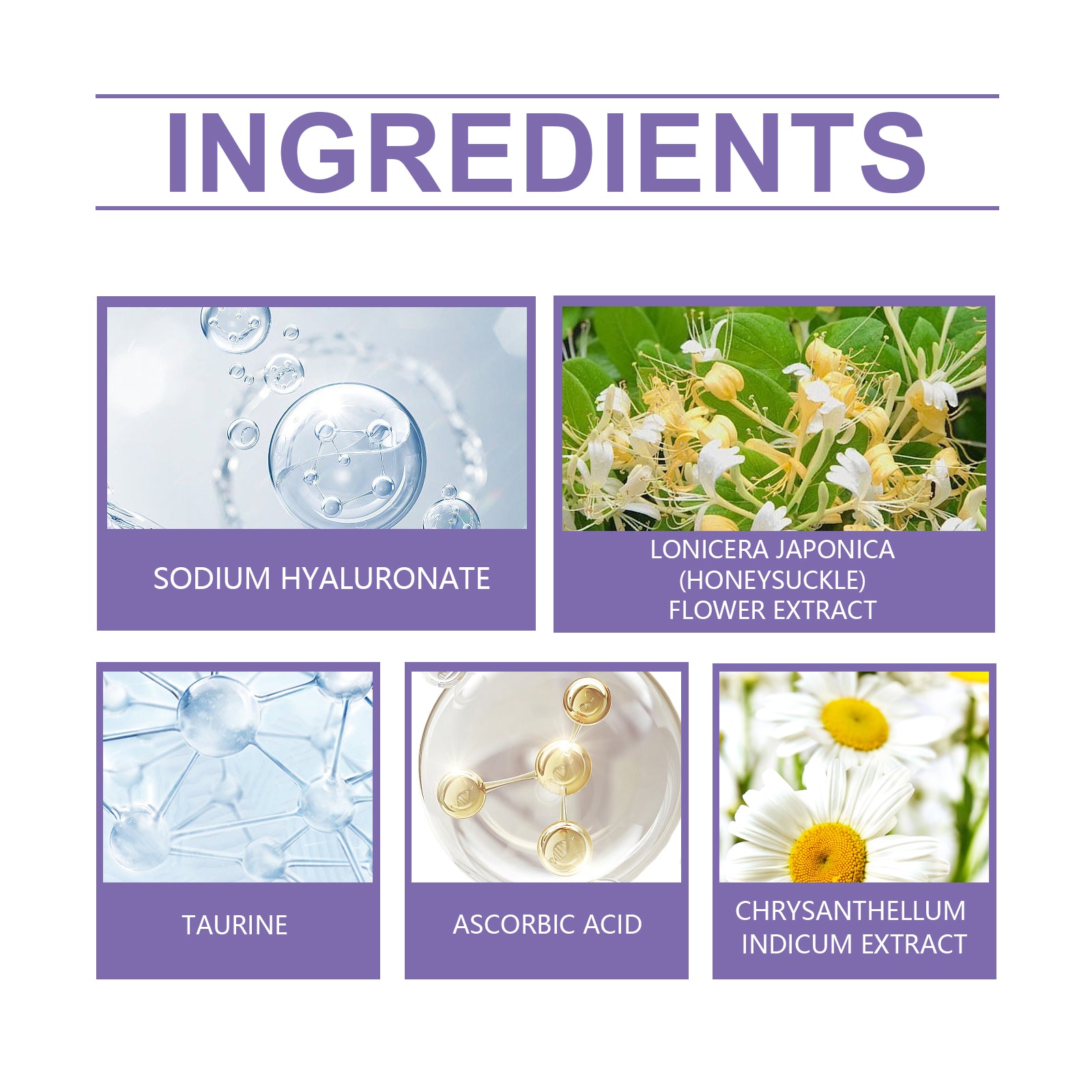 Ingredients for V.I.P Digital Presence Pet Eye Cleaner, featuring tear stain remover for dogs and cats