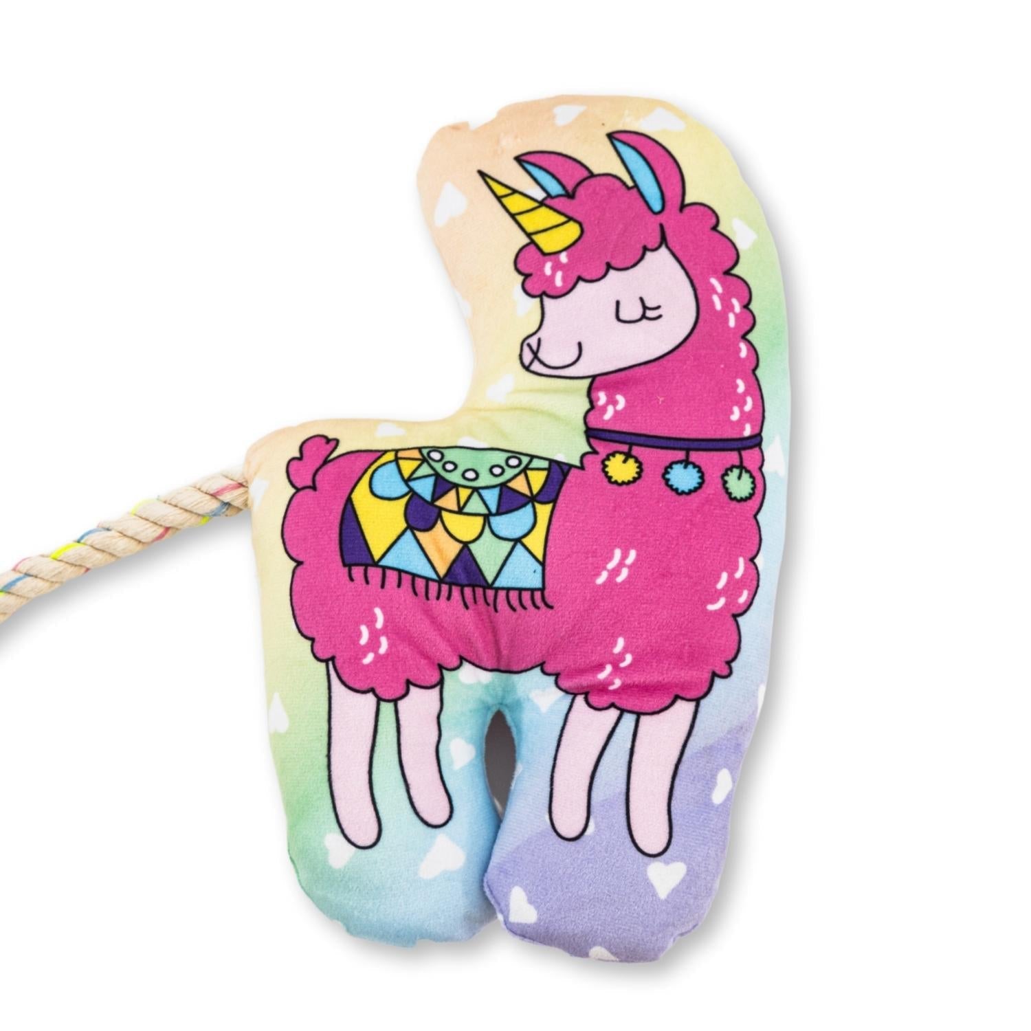 Dog Treats Magical Llama Plush Toy with Squeaker Crinkle - lifestyle product image for dog treats