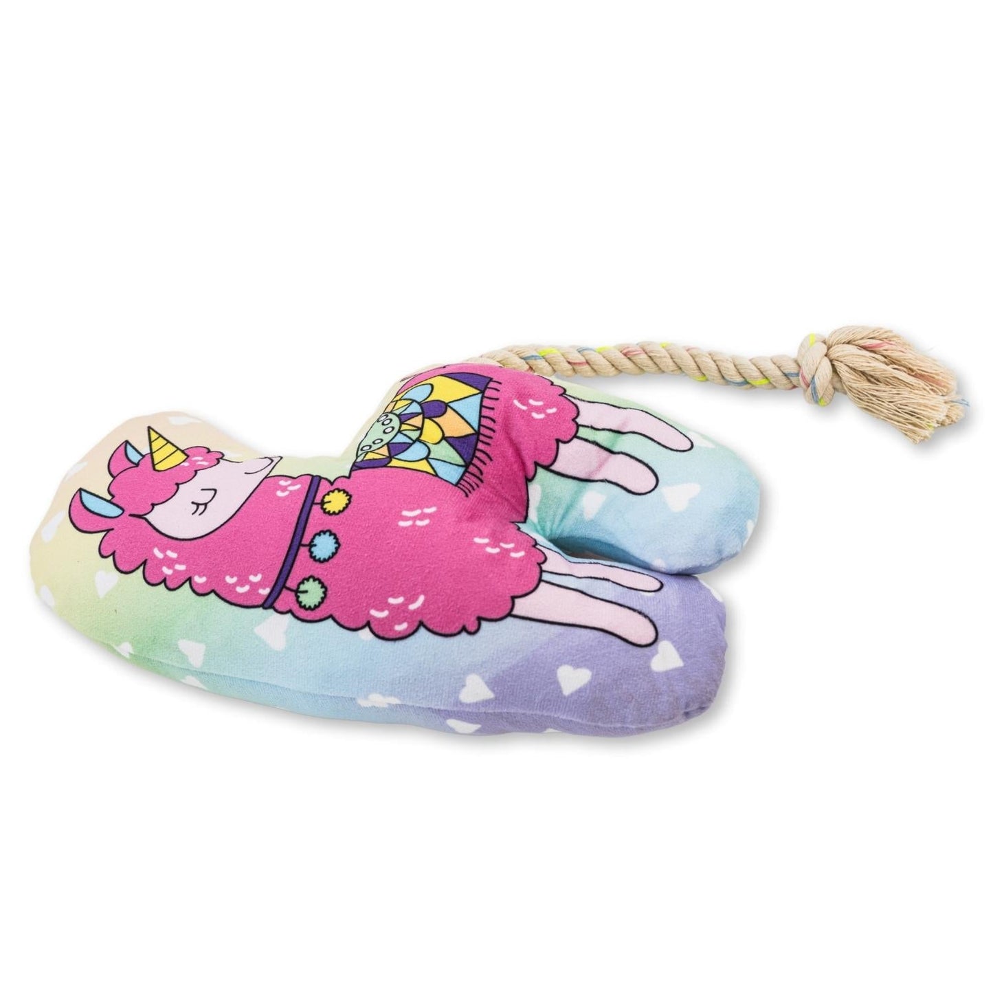 Dog Treats Magical Llama Plush Toy with Squeaker Crinkle - close up product image for dog treats