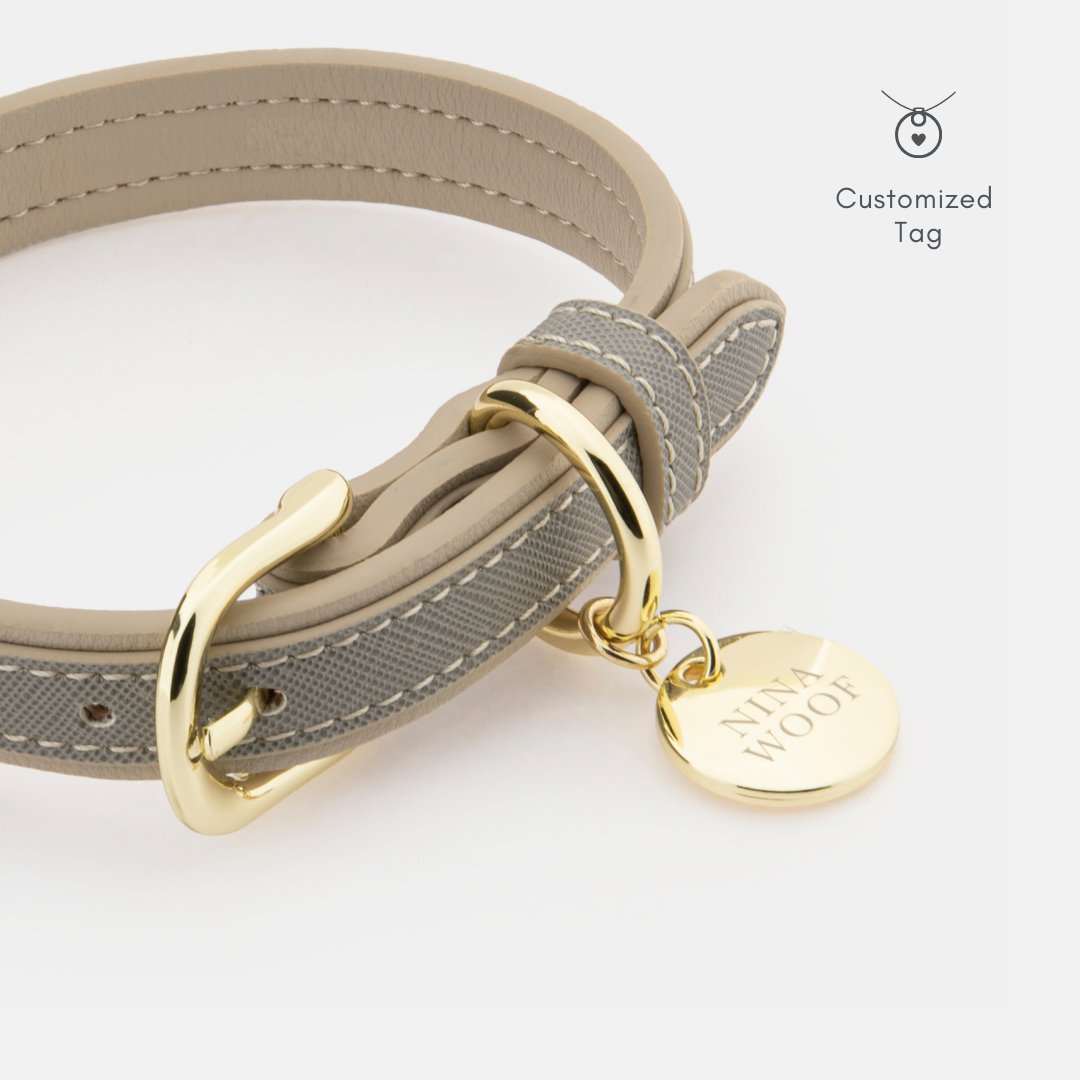 London Saffiano Vegan Leather Dog Collar for Elegant Pups