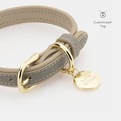 London Saffiano Vegan Leather Dog Collar for Elegant Pups