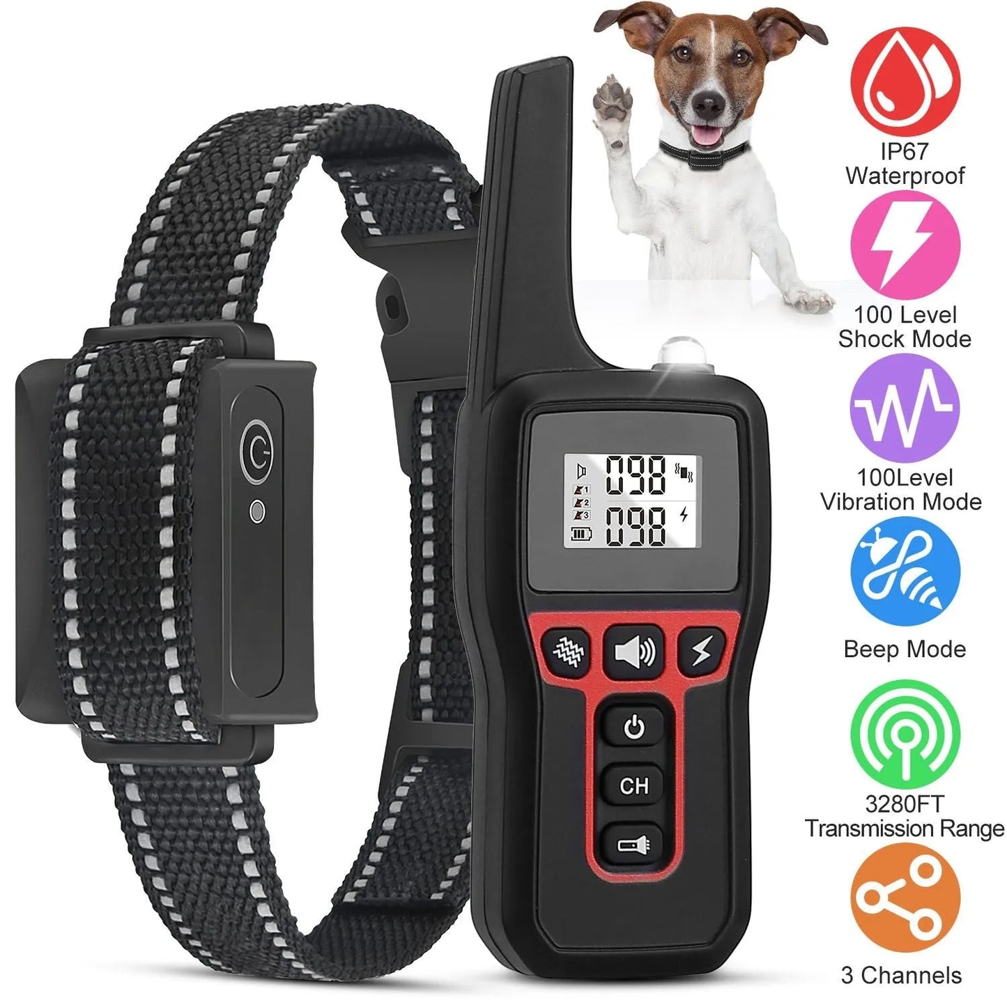 Berry Charmz - Long-Range Dog Training Collar - 3280FT Waterproof with Vibration, Beep & Shock Features - Collars