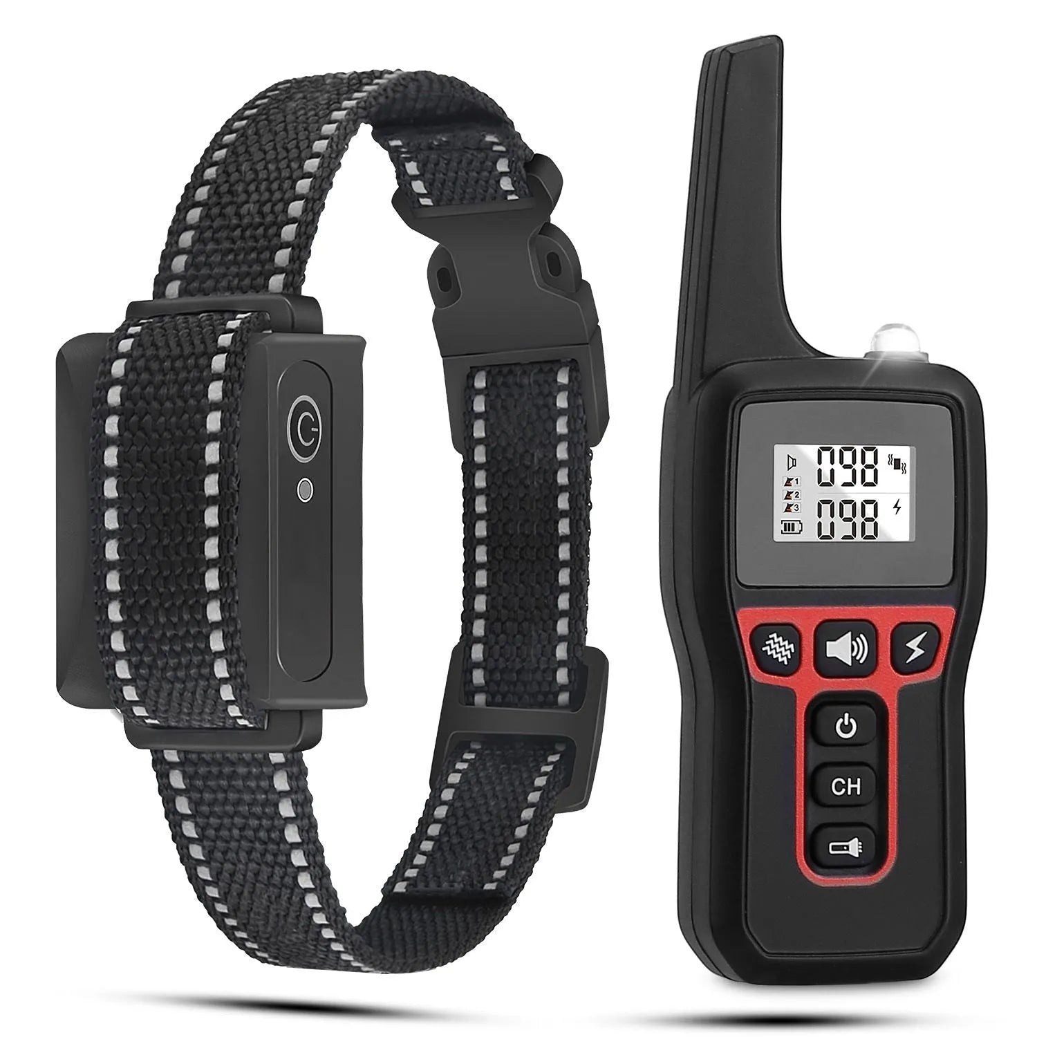 Long-Range Dog Training Collar by Berry Charmz in black, 3280FT waterproof with vibration, beep & shock features.