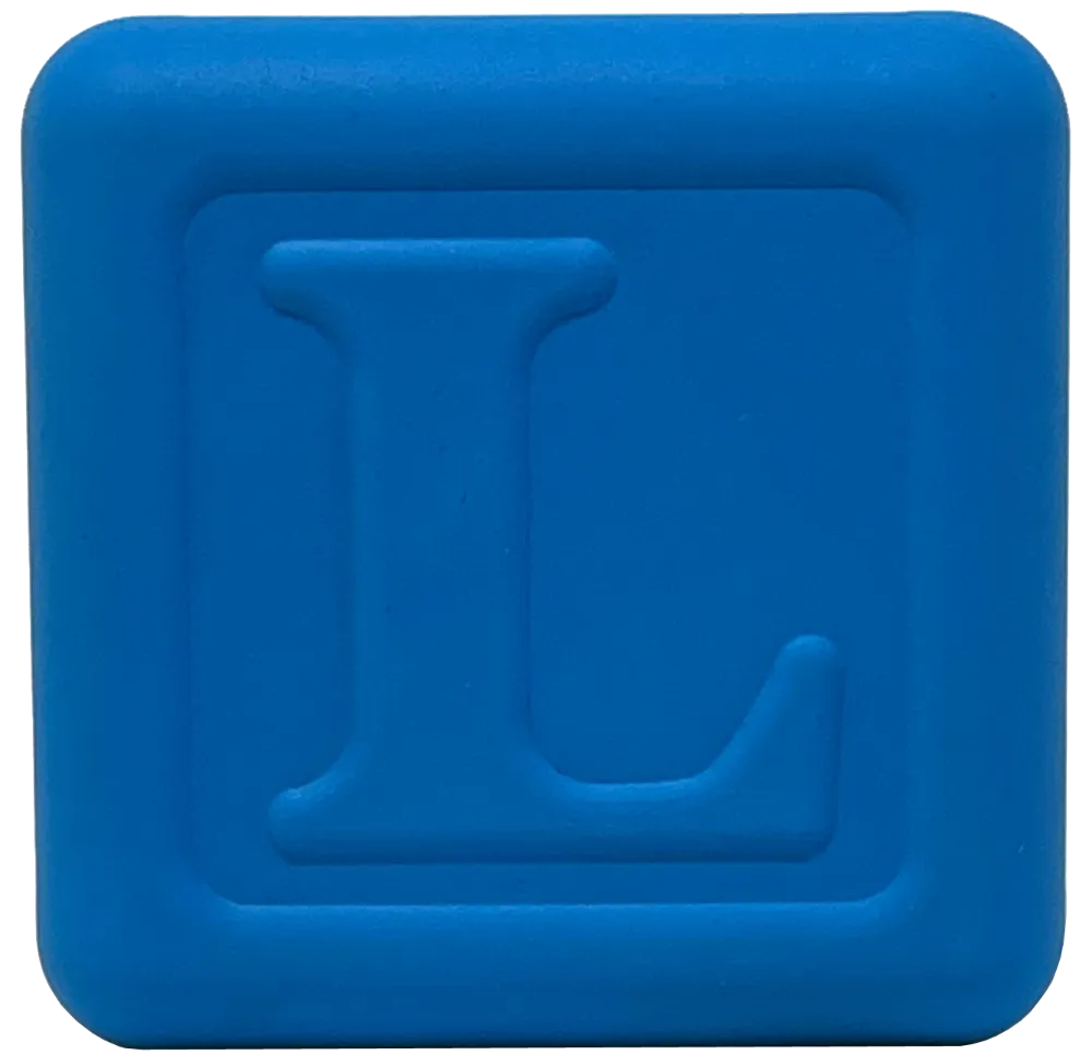 Blue Love Cube eDispenser by SodaPup, a durable rubber chew toy and treat dispenser, perfect for playful dogs.