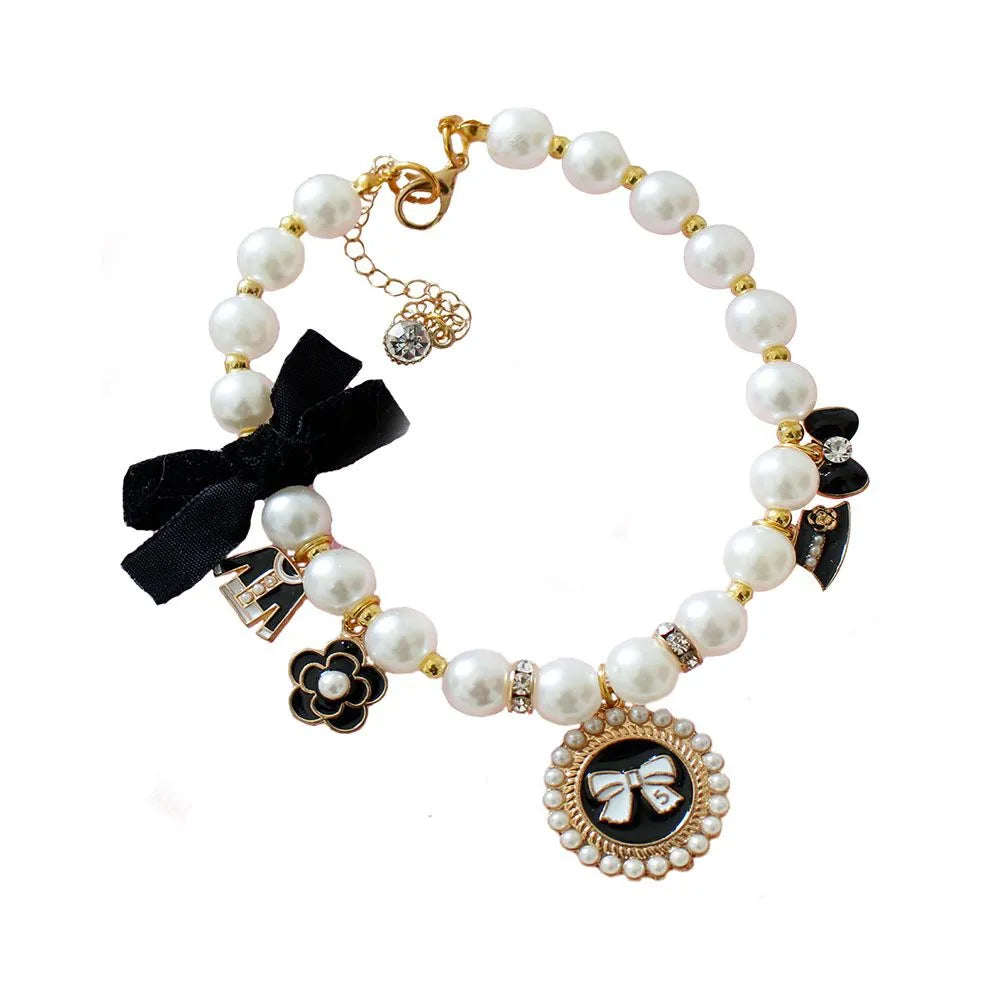 Luxurious Pearls Pet Collar Decorative Necklace for small cats and dogs by Berry Charmz, featuring elegant pearl accents i...
