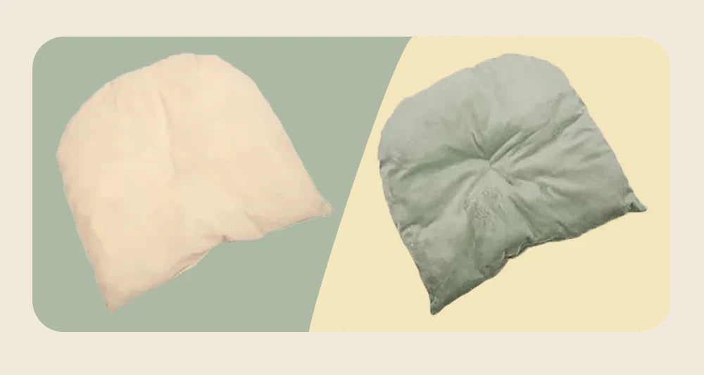 Tail Chasers luxury cat beds for indoor cats in cream and green colors for cozy feline comfort