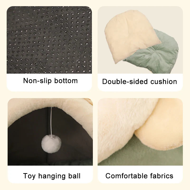 Tail Chasers luxury cat beds for indoor cats featuring a non-slip bottom and double-sided cushion