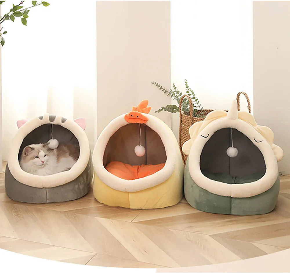 Tail Chasers luxury cat beds for indoor cats in three adorable animal designs with soft interiors