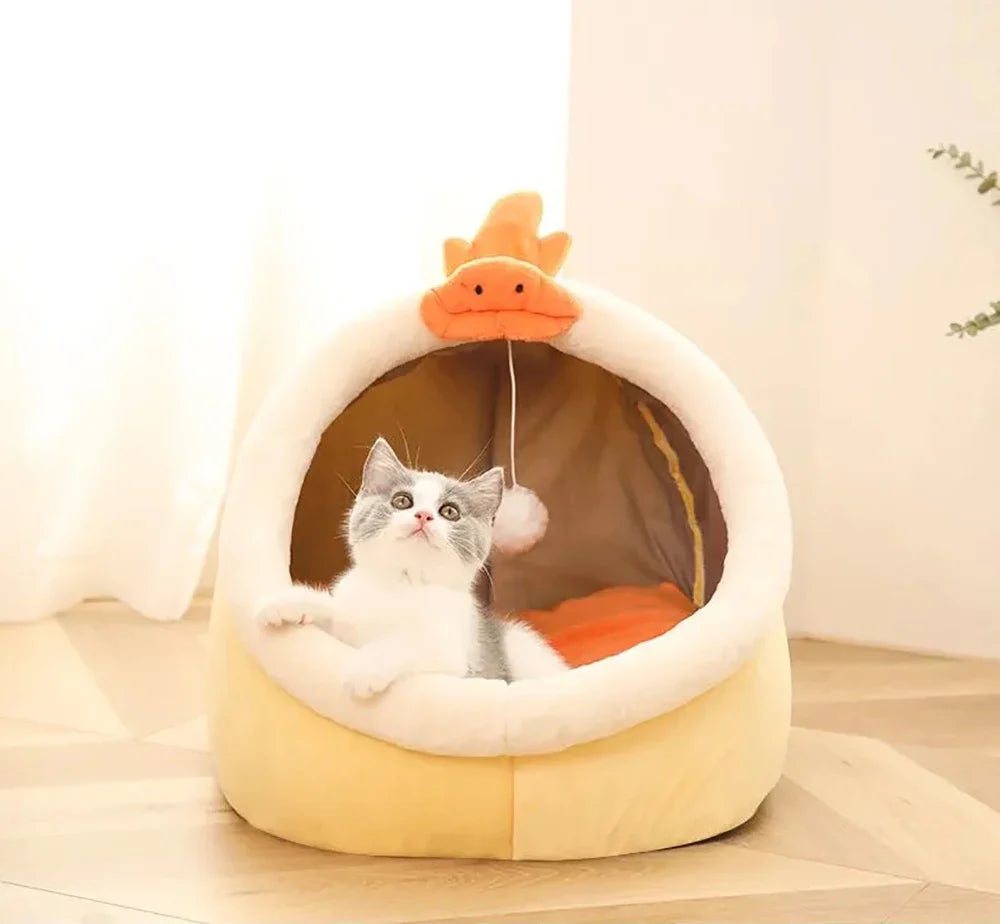 Tail Chasers Soft Duck-Shaped Cat Cave as a luxury cat bed for indoor cats with a playful design