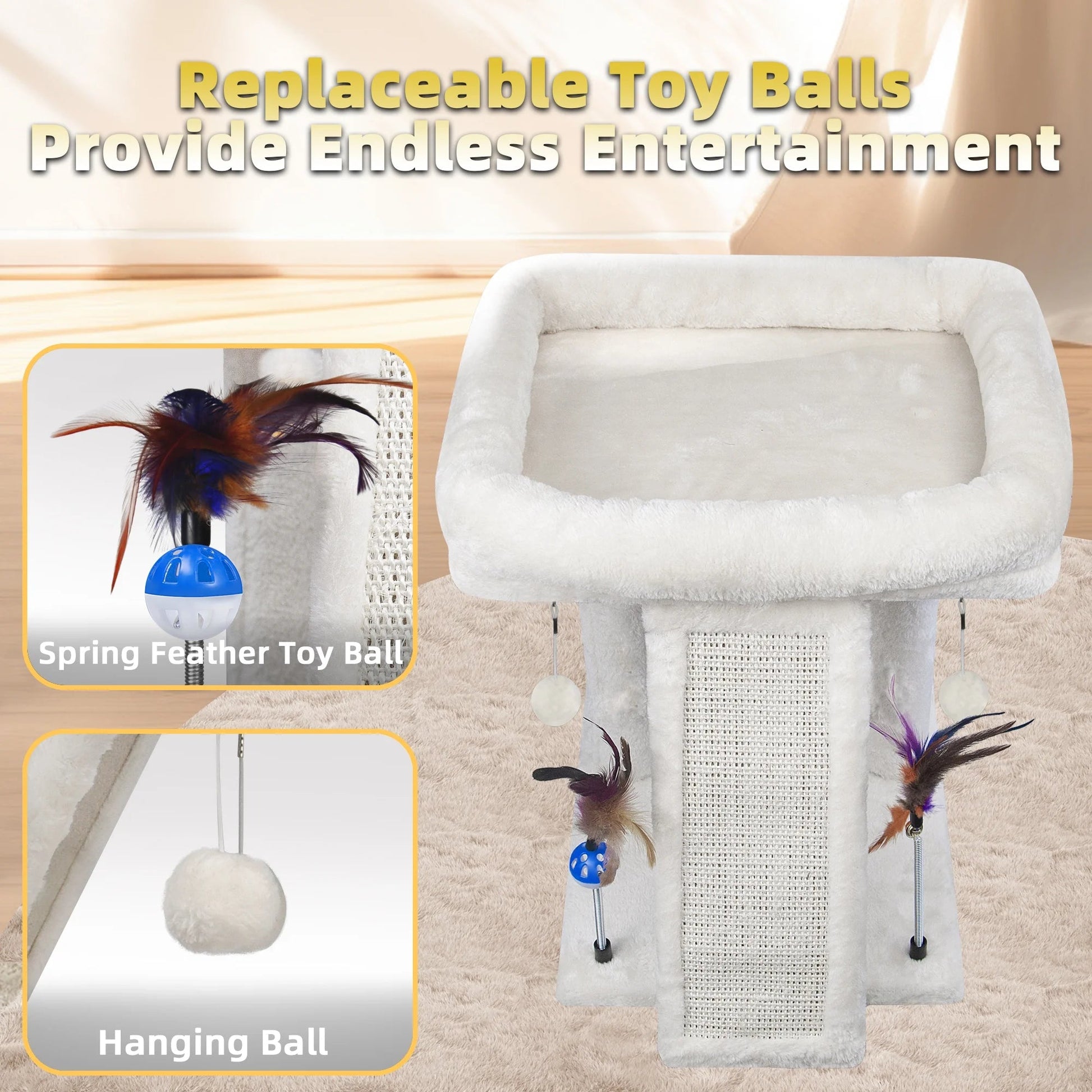 Luxury cat tree for indoor cats featuring replaceable toy balls for endless entertainment and fun