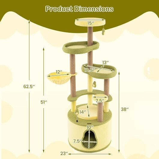 Luxury cat tree with hammock featuring multiple levels and cozy hideaway for playful cats