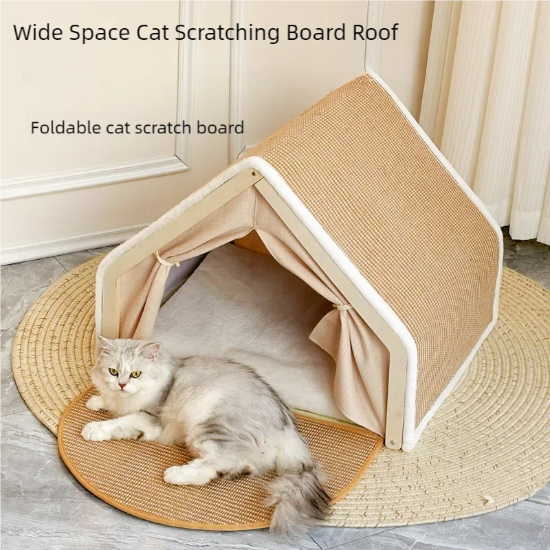 Tail Chasers luxury pet house for cats with a foldable scratching board for added fun and comfort