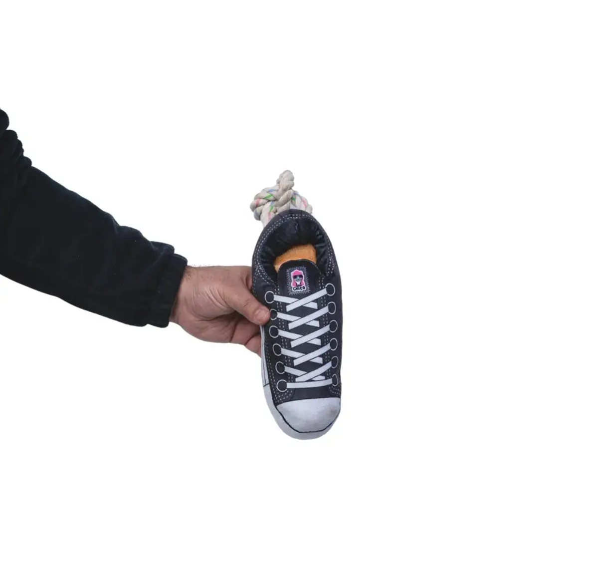 Purrfect Pet Kingdom luxury squeaky dog toy for chewers designed like a sneaker with rope for tugging